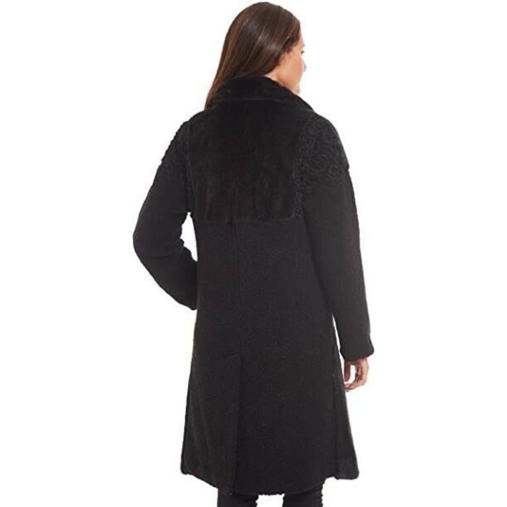 NWT Nine West Women's Black Outerwear Long Faux Fur Coat Size L